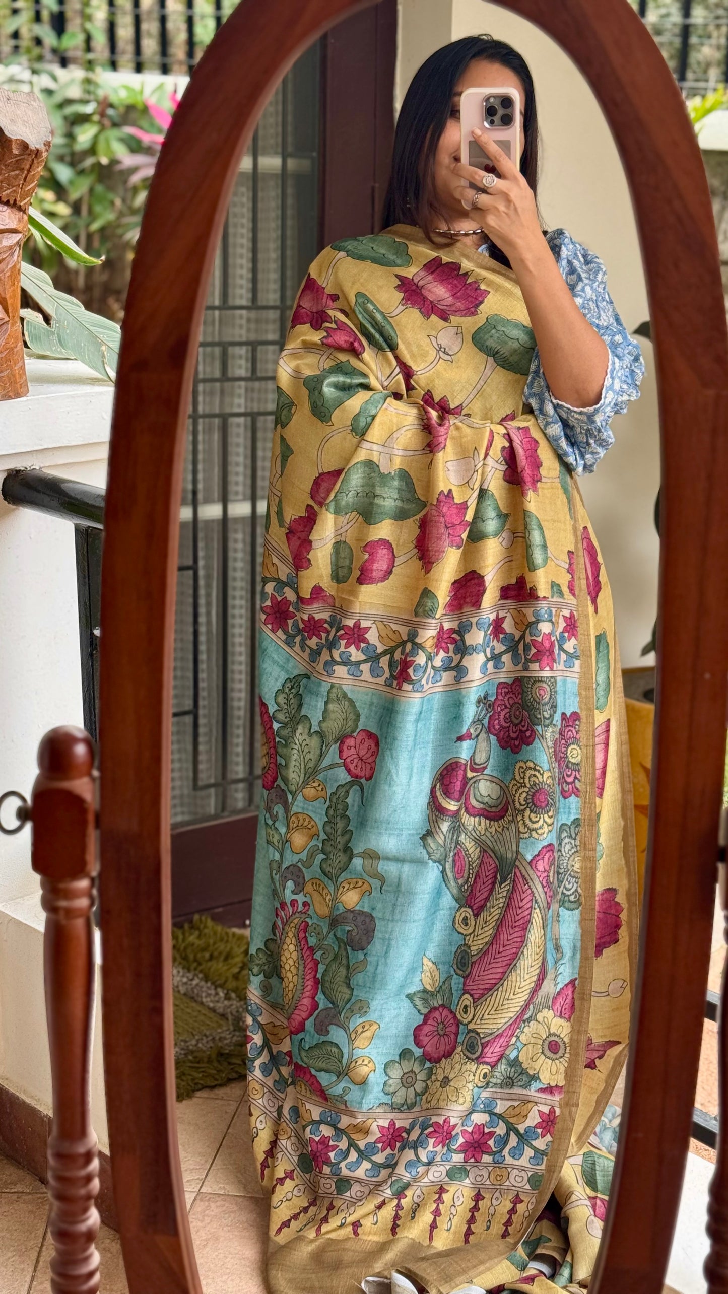 Kalamkari falling rawsilk saree