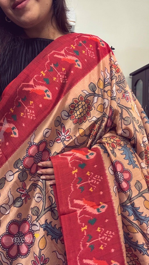 Kalamkari with ikkat border