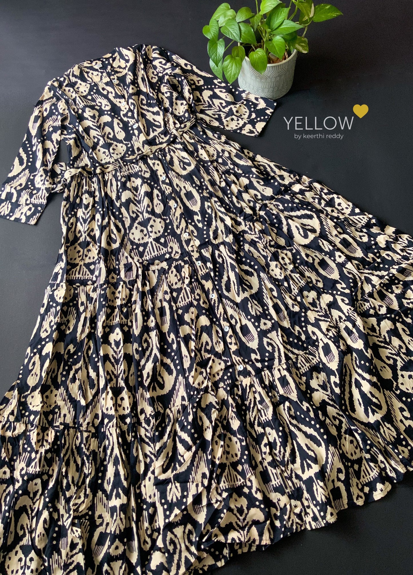 Silk Printed Flared Gown With Tieup Belt