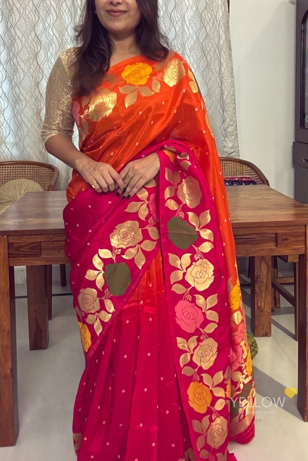 SHADED DOLA SILK SAREE WITH FLORAL BORDERS