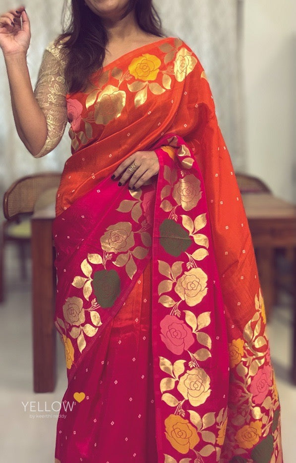 SHADED DOLA SILK SAREE WITH FLORAL BORDERS