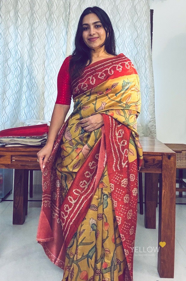 Kalamkari with bandhini border