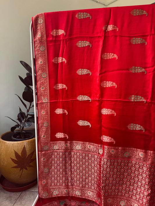 Red Mashru Banaras saree 
