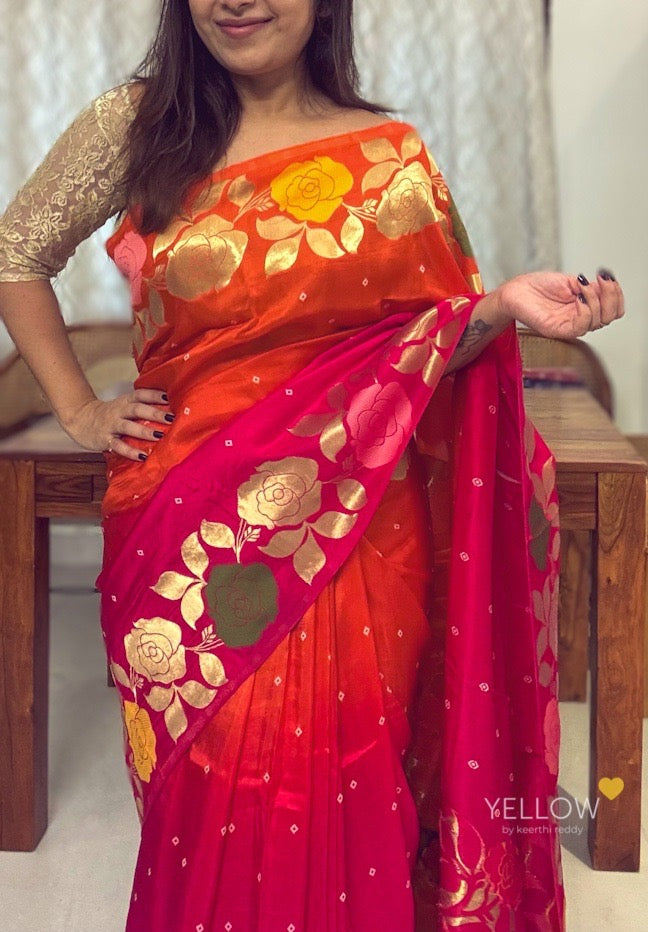 SHADED DOLA SILK SAREE WITH FLORAL BORDERS