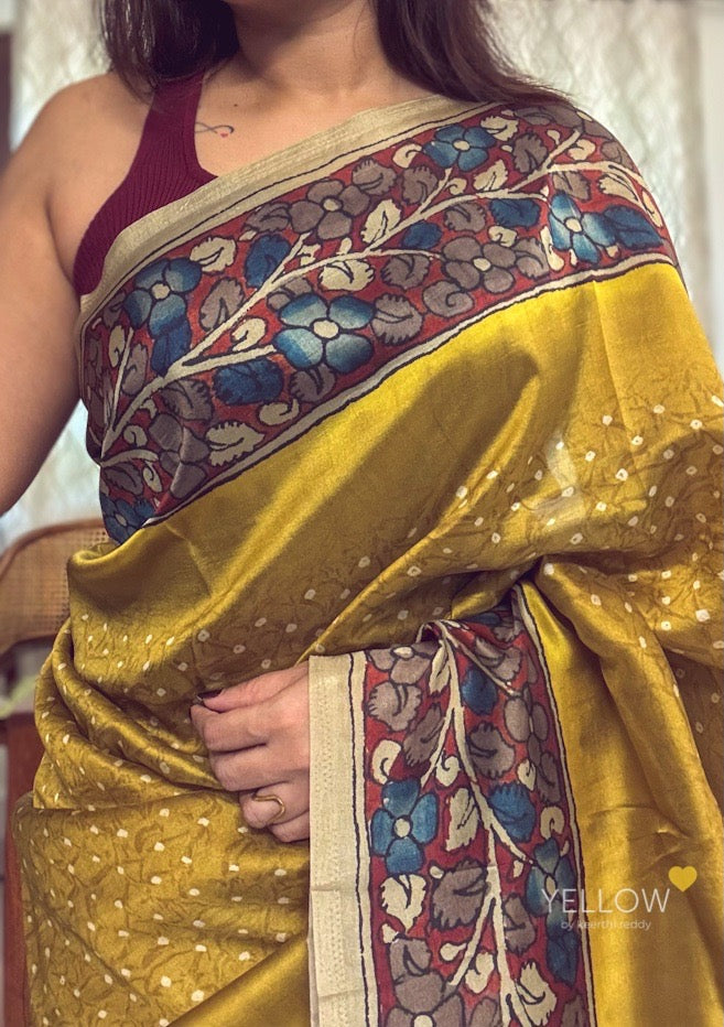 Bandhini Kalamkari saree - Yellow