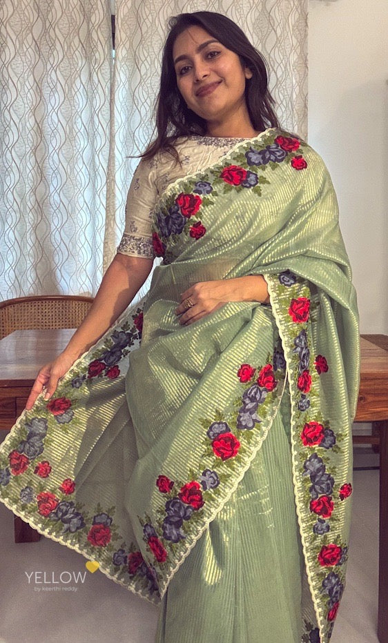 ORGANZA TISSUE THREADWORK SAREE