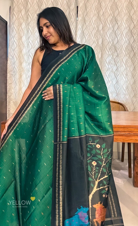 BLACK BORDER JAMDANI PRINTED PALLU