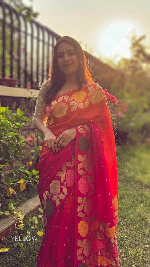 SHADED DOLA SILK SAREE WITH FLORAL BORDERS