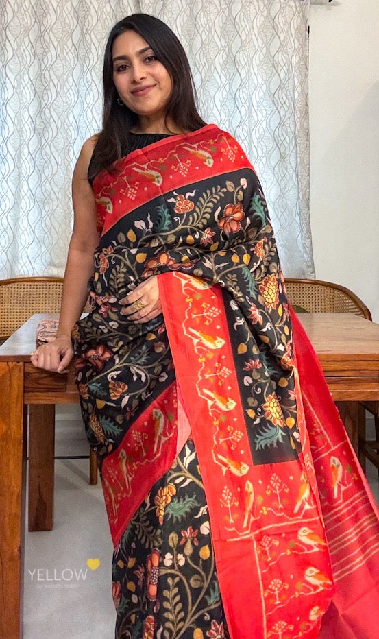 Kalamkari with ikkat border