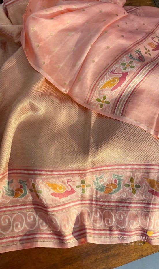 Moonga Banaras with paithani woven border