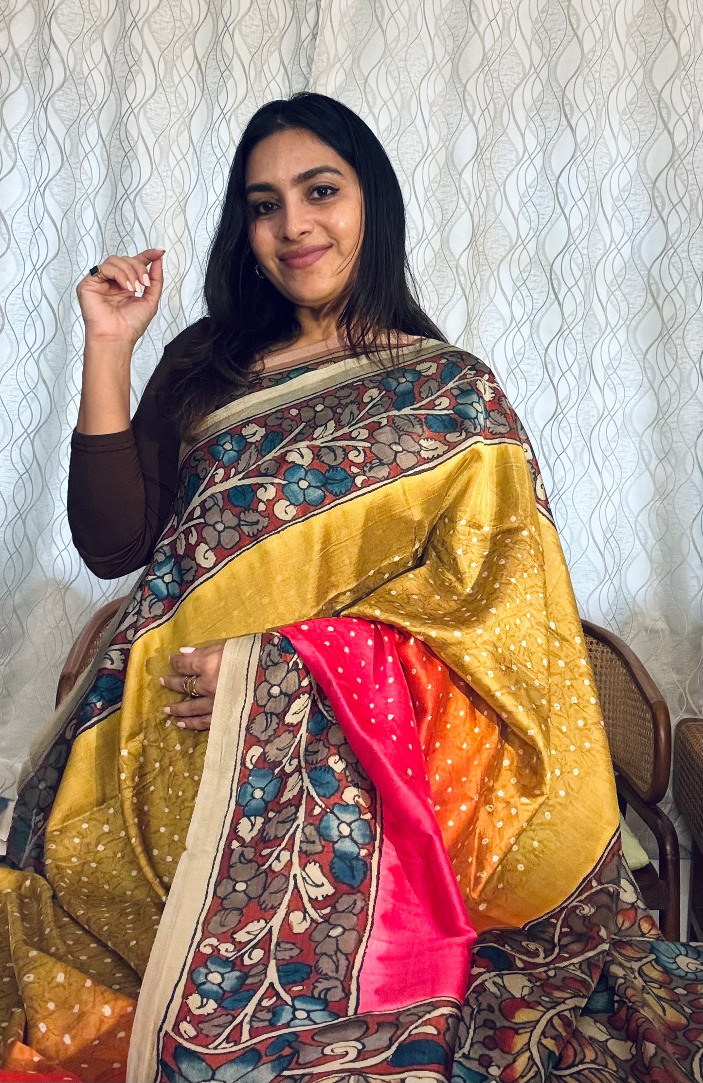 Bandhini Kalamkari saree - Multi