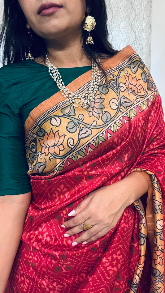 Red patola and kalamkari Saree