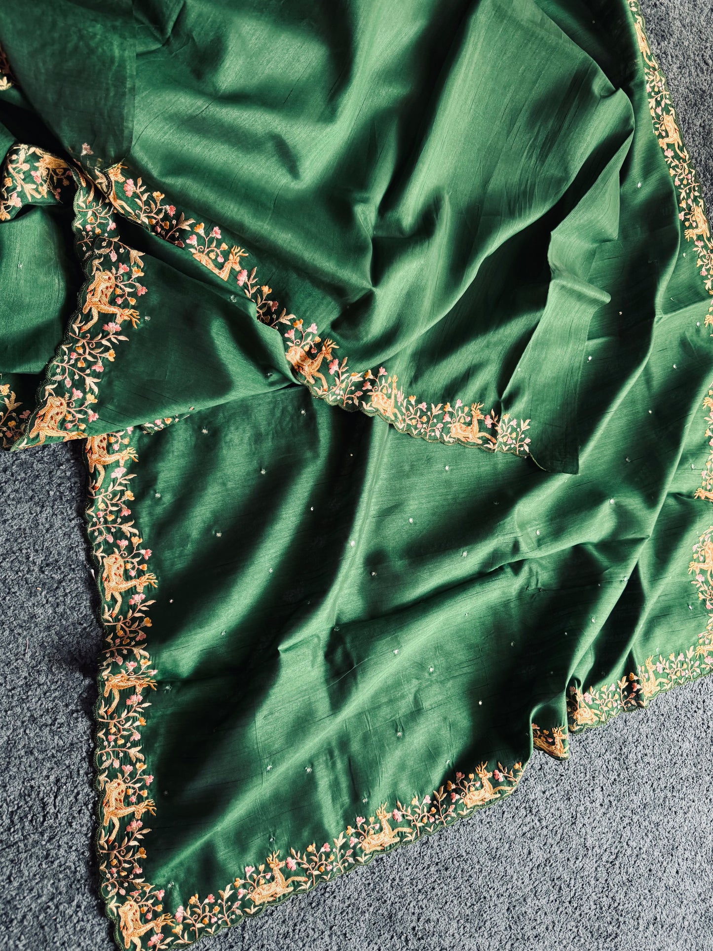 MIRROR EMBROIDERED TUSSAR SAREE