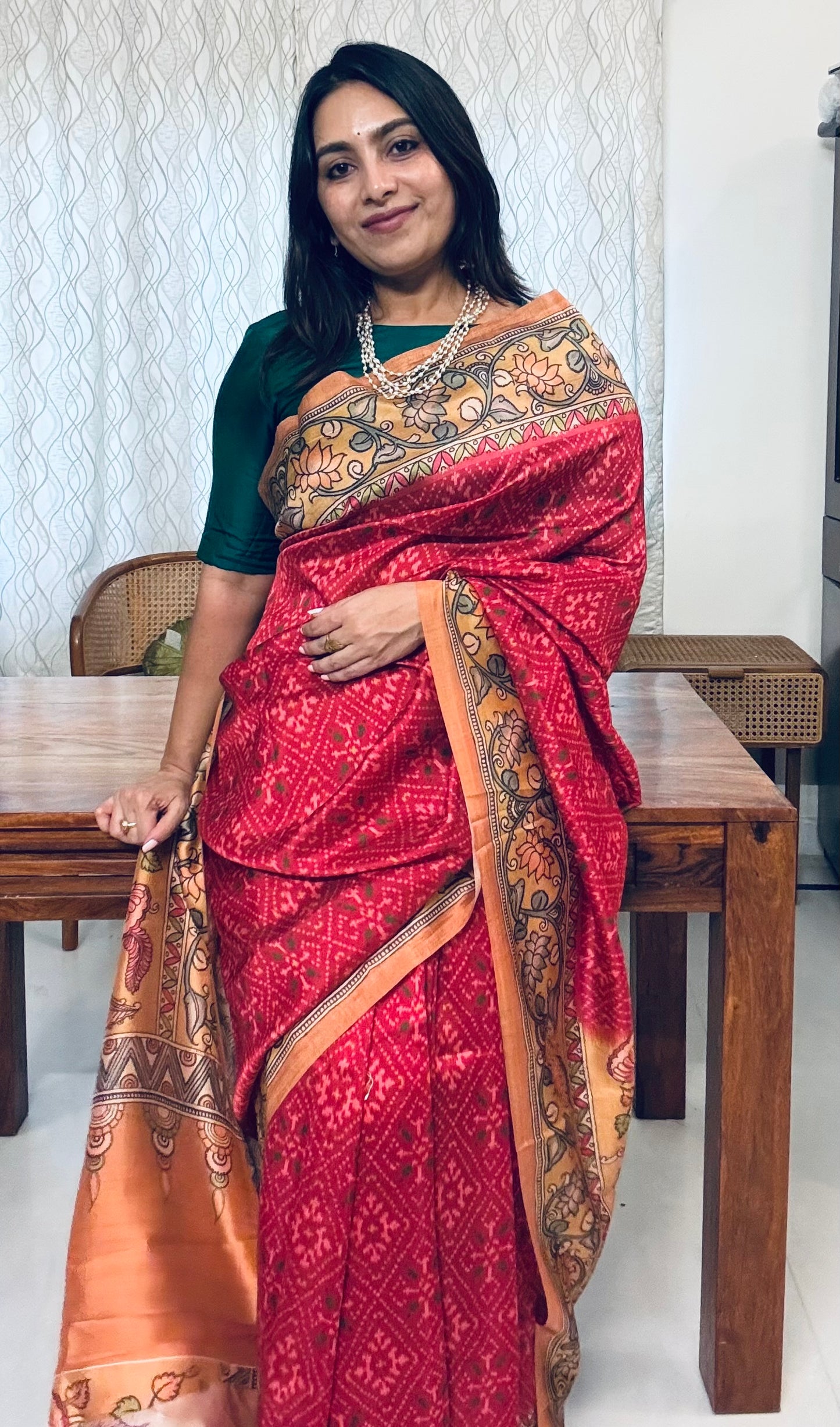 Red patola and kalamkari Saree