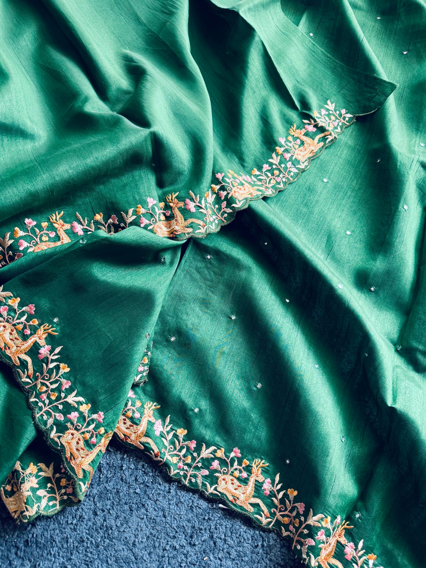MIRROR EMBROIDERED TUSSAR SAREE