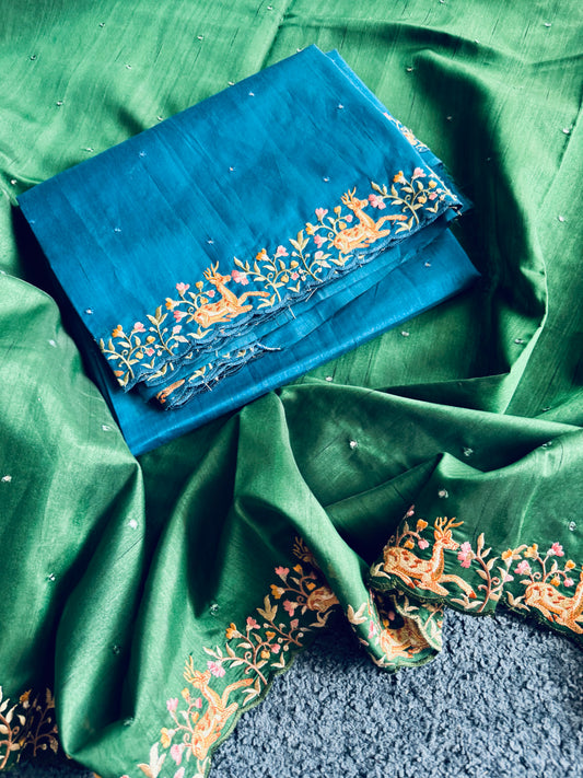 MIRROR EMBROIDERED TUSSAR SAREE