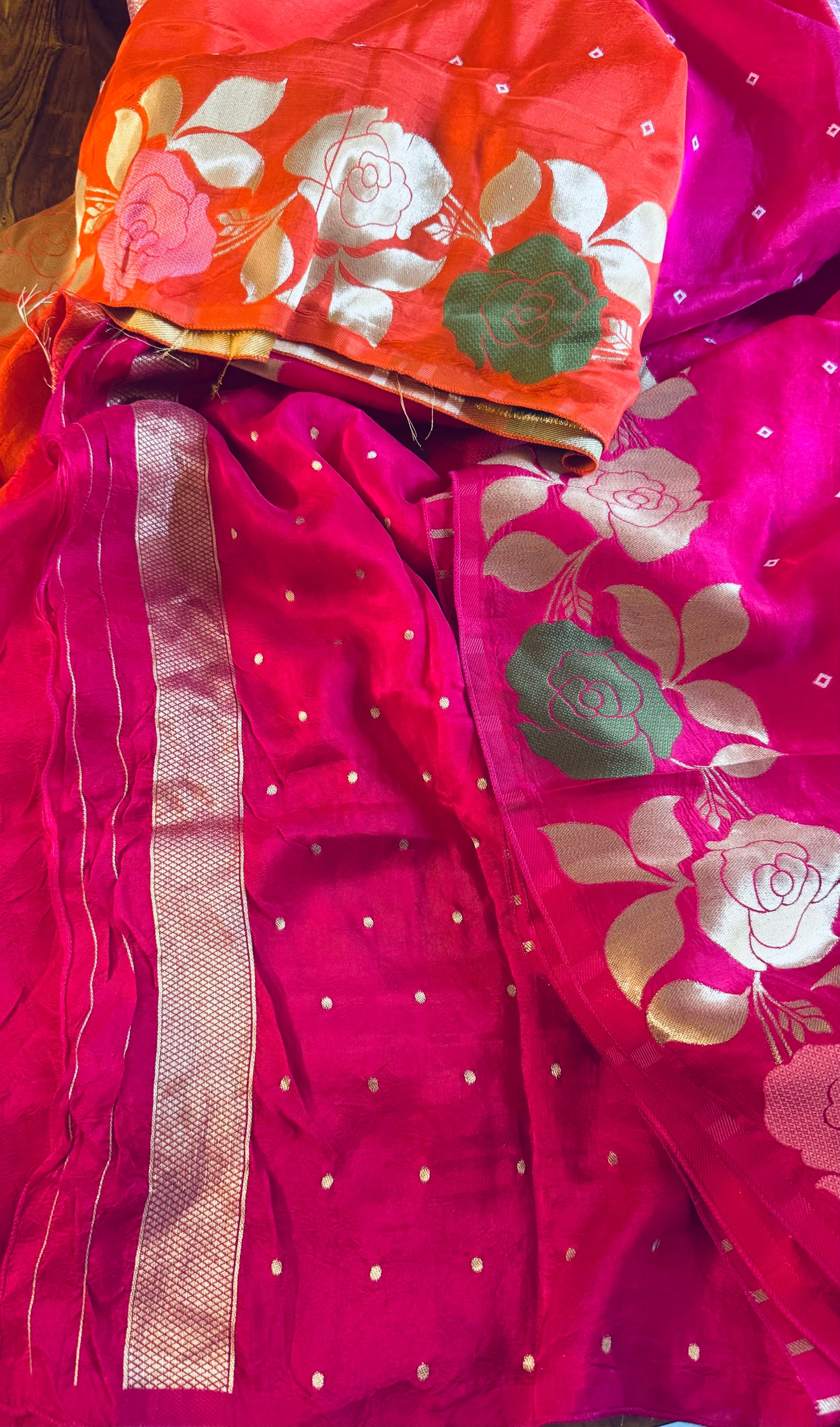 SHADED DOLA SILK SAREE WITH FLORAL BORDERS