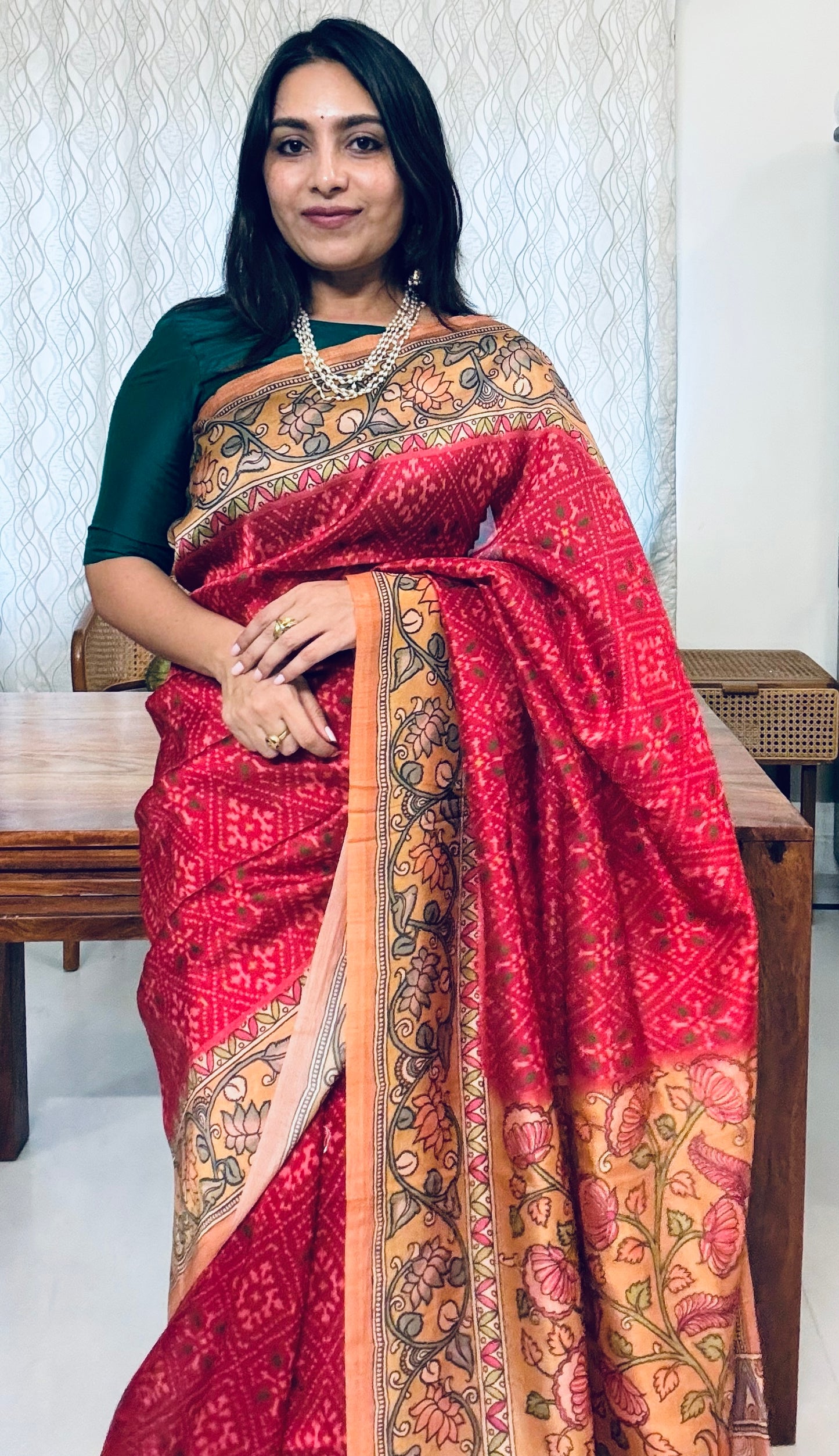 Red patola and kalamkari Saree