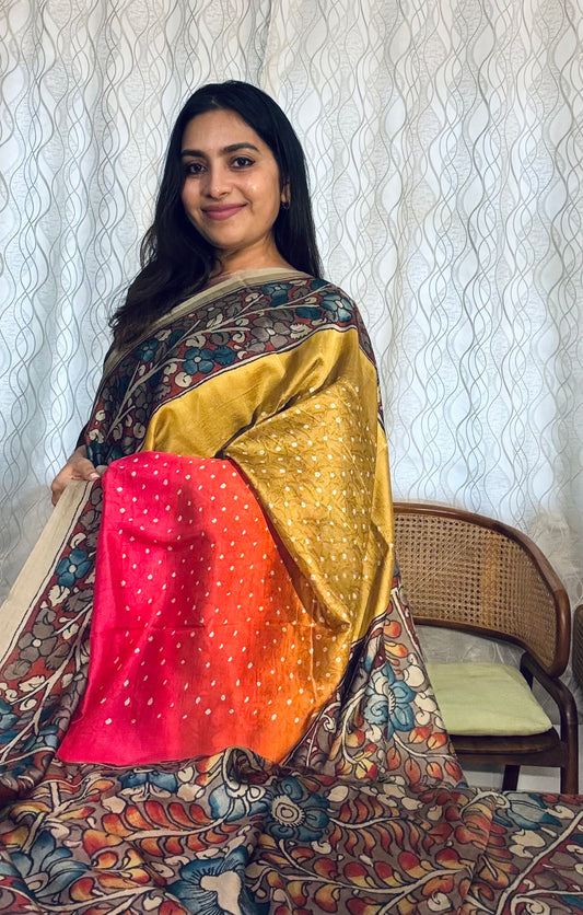 Bandhini Kalamkari saree - Multi