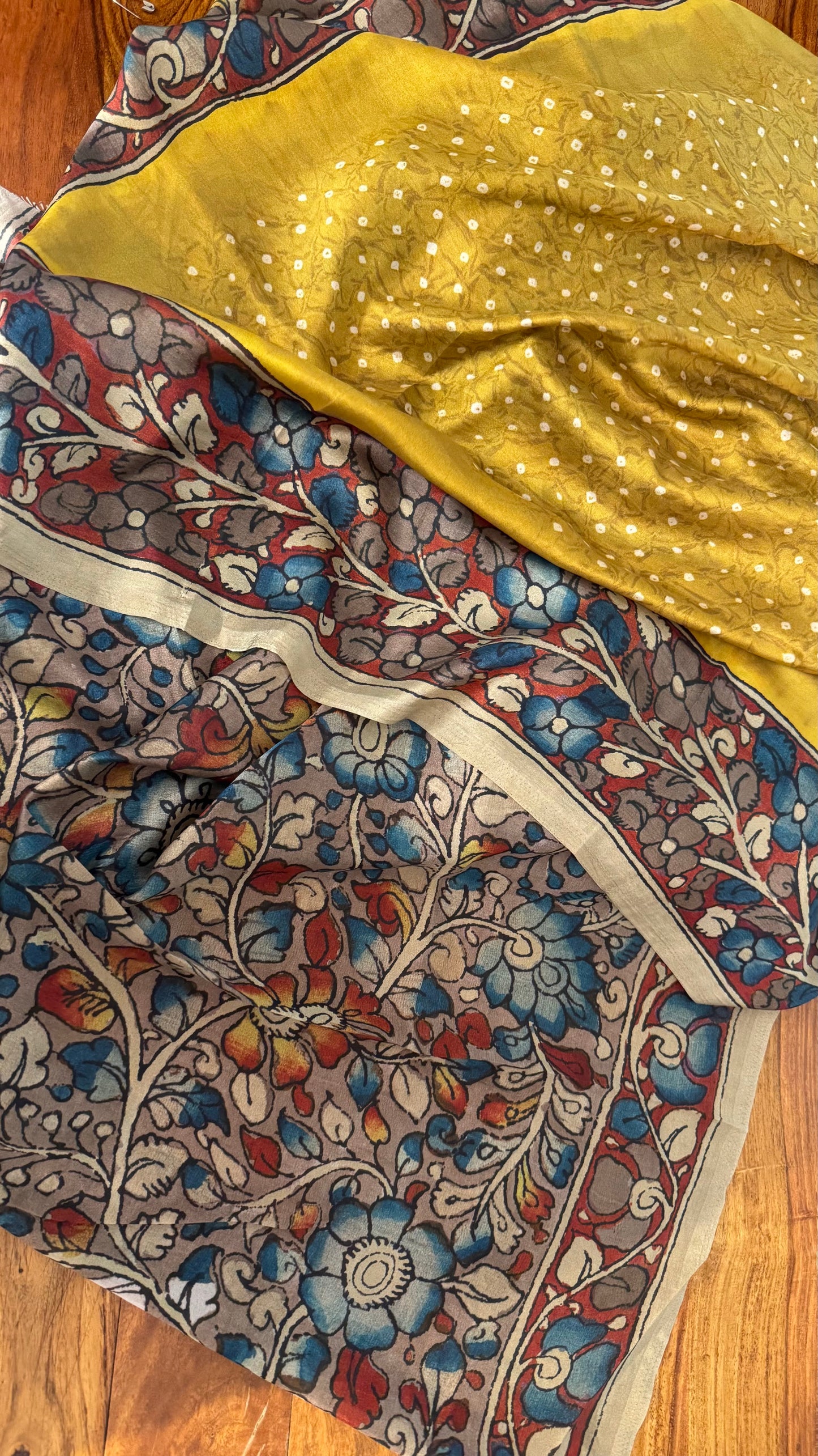 Bandhini Kalamkari saree - Yellow