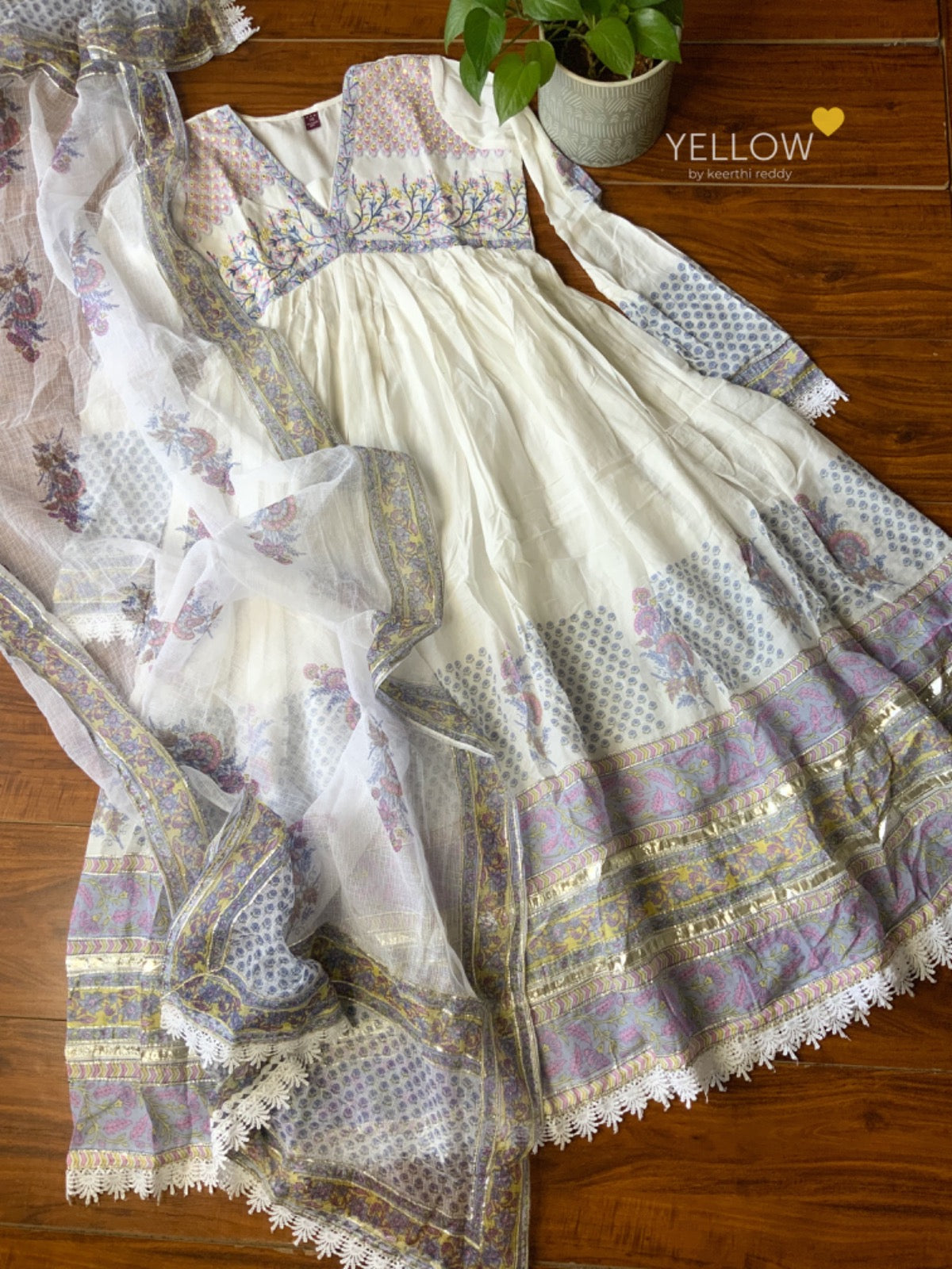 Mul Mul Anarkali with Heavy Thread Embroidery
