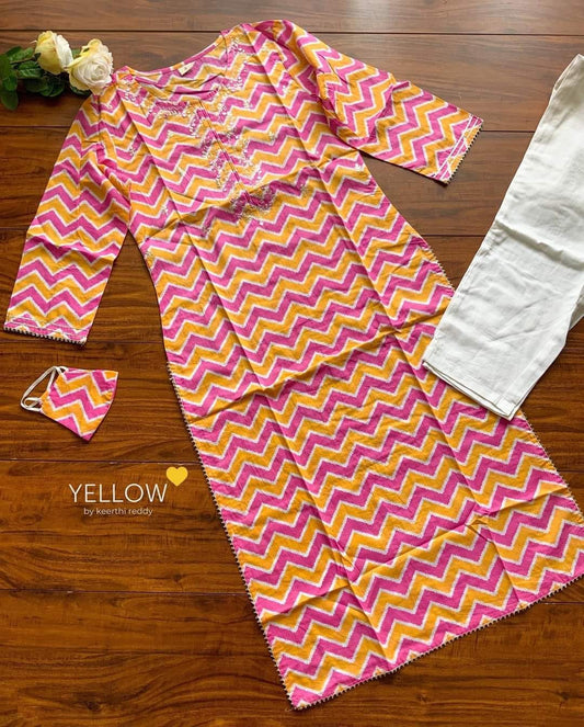 ZIG ZAG KURTI WITH LINEN PANTS