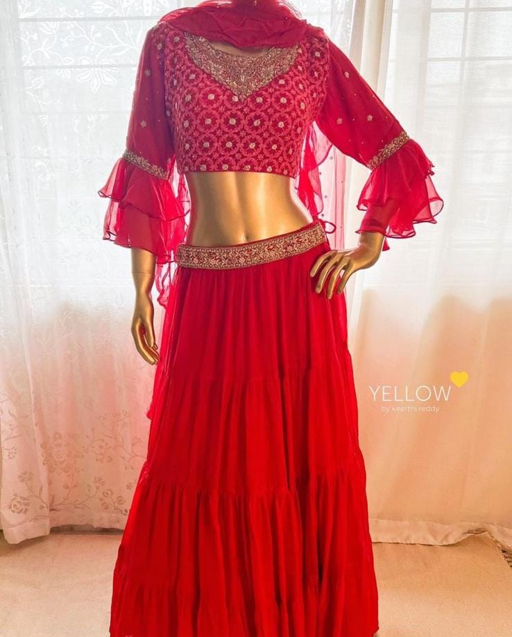 Heavy Embroidery Skirt with Croptop and Dupatta